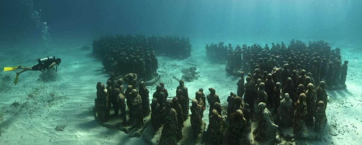 The underwater gallery of “500 permanent life-size sculptures” spans the waters near Cancun, Isla Mujeres, and Punta Nizuc, working to promote “the art of conservation,” according to the site.
