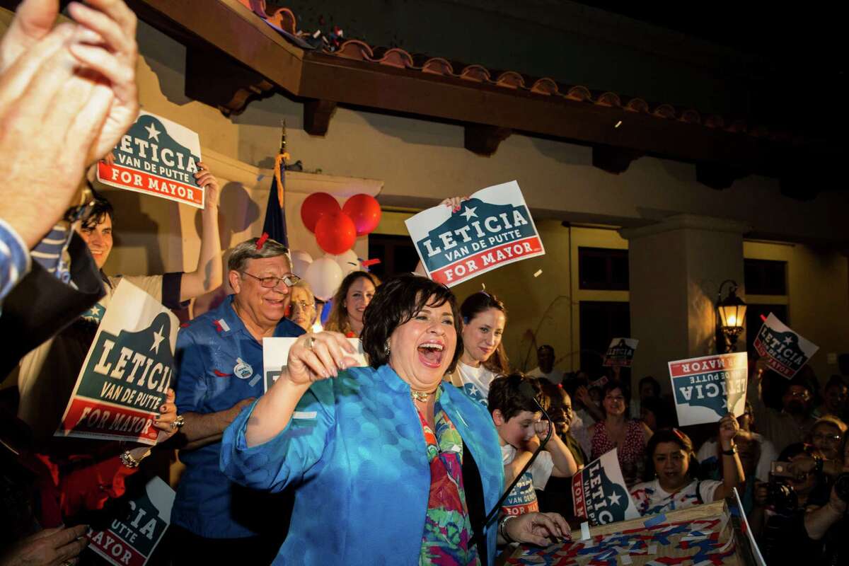 Leticia Van de Putte addresses the crowd at her campaign headquarters in San Antonio, Texas on Saturday, May 9, 2015.