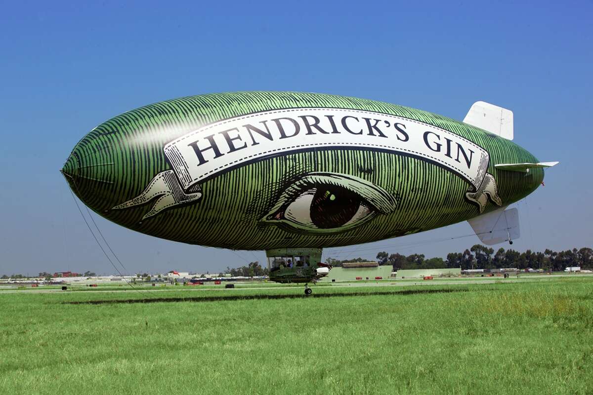 Hendrick's Gin, a gin flavored with cucumber, has launched a dirigible called the Flying Cucumber, which will make an appearance in Houston May 16-17. The dirigible was launched in April and is making a promotional cross-country trip through August.