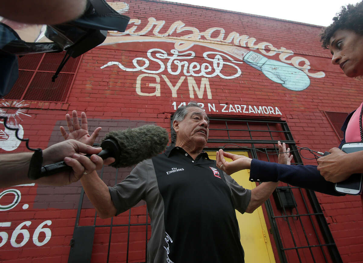 Henry Rodriguez,70, speaks with the media Tuesday May 12, 2015 at the Zarzamora street gym where Tony Ayala Jr. allegedly passed away today. Rodriguez said he is a friend of the family and was being trained for boxing with Tony Ayala, Jr. "It's a big loss. Boxing is all he knew and he wanted to pass it on," Rodriguez said.