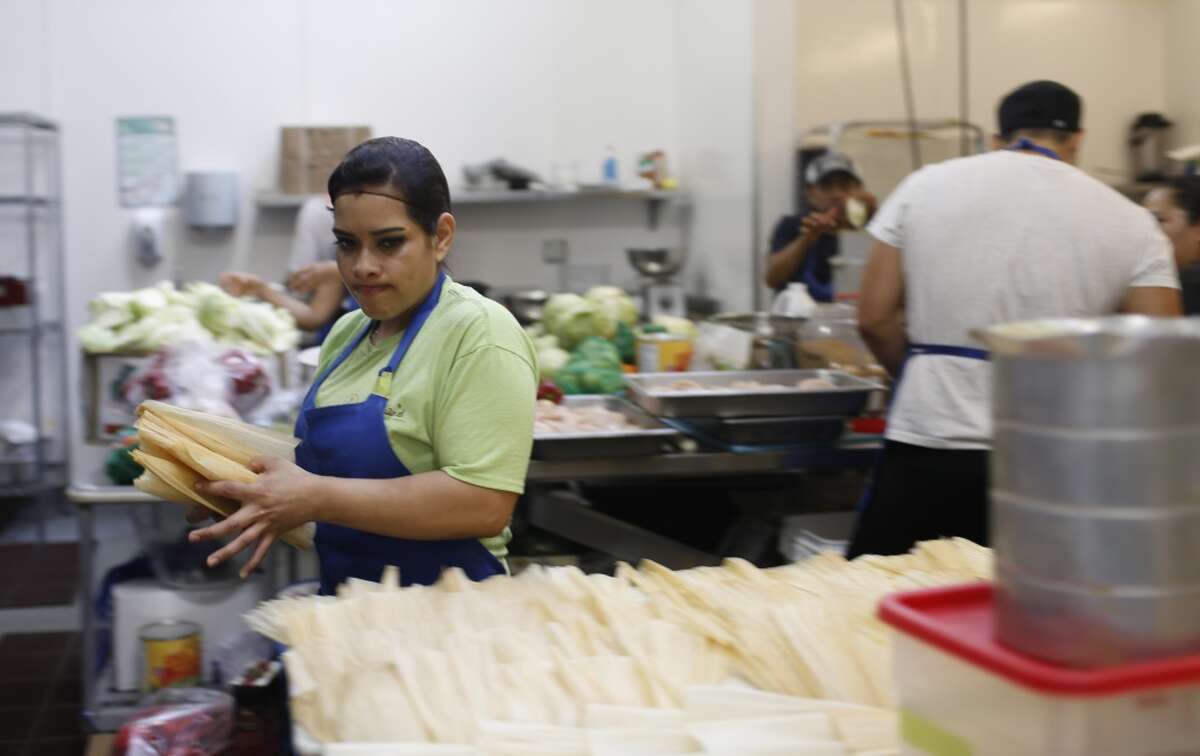 Yulisa Hereda, with Alicia?•s Tamales los Mayas, makes tamales while working in the kitchen at La Cocina on Thursday, May 7, 2015 in San Francisco, Calif.