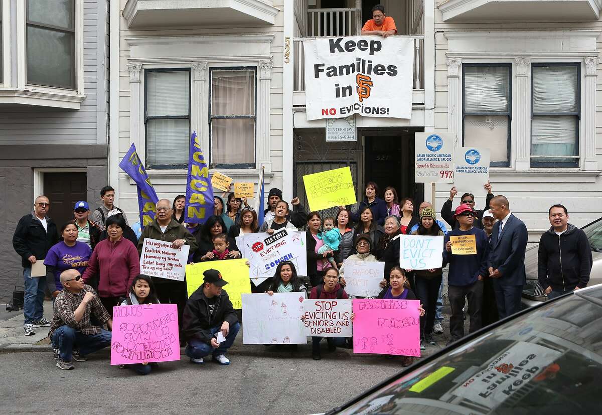 Household Evictions have become increasingly common in the San Francisco Bay Area: A protest at 523 Natoma where residents of a two unit building are being sued by a reality company, ultimately in hopes for an eviction in San Francisco, Calif., on Wednesday, May 13, 2015.