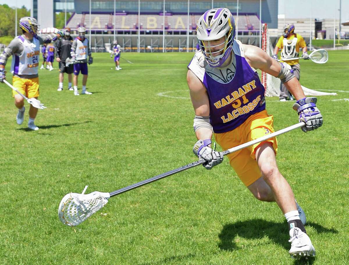 UAlbany lacrosse senior defenseman Mike Russell (No. 31) of Burnt Hills during practice Thursday May 14, 2015 in Albany, NY. (John Carl D'Annibale / Times Union)