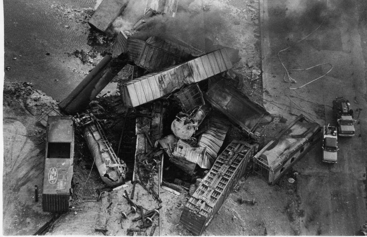 Seven tank cars exploded after a bridge collapsed just north of the San Antonio International airport on Sunday, June 8, 1986. The 80 car and four locomotive Union Pacific train derailment forced the evacuation of 2,000 people as the fire was left to burn itself out.