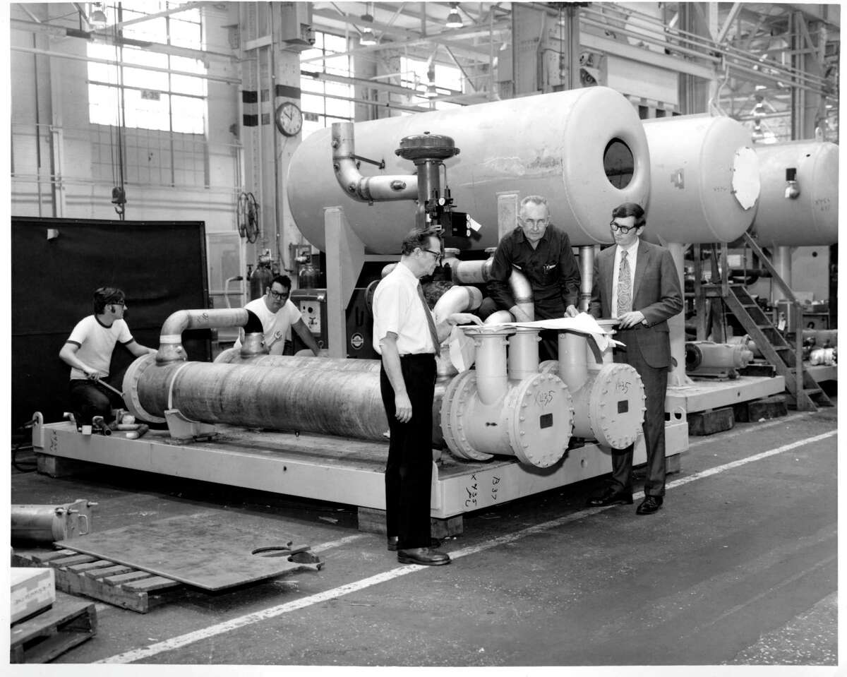An image of General Electric Co. work at the former American Locomotive Co. in Schenectady in 1971. GE used buildings at the site for its steam turbine generator division until the early 2000s, but it's unknown how much of the current contamination on-site is GE's responsibility. (GE Photograph Collection, miSci)