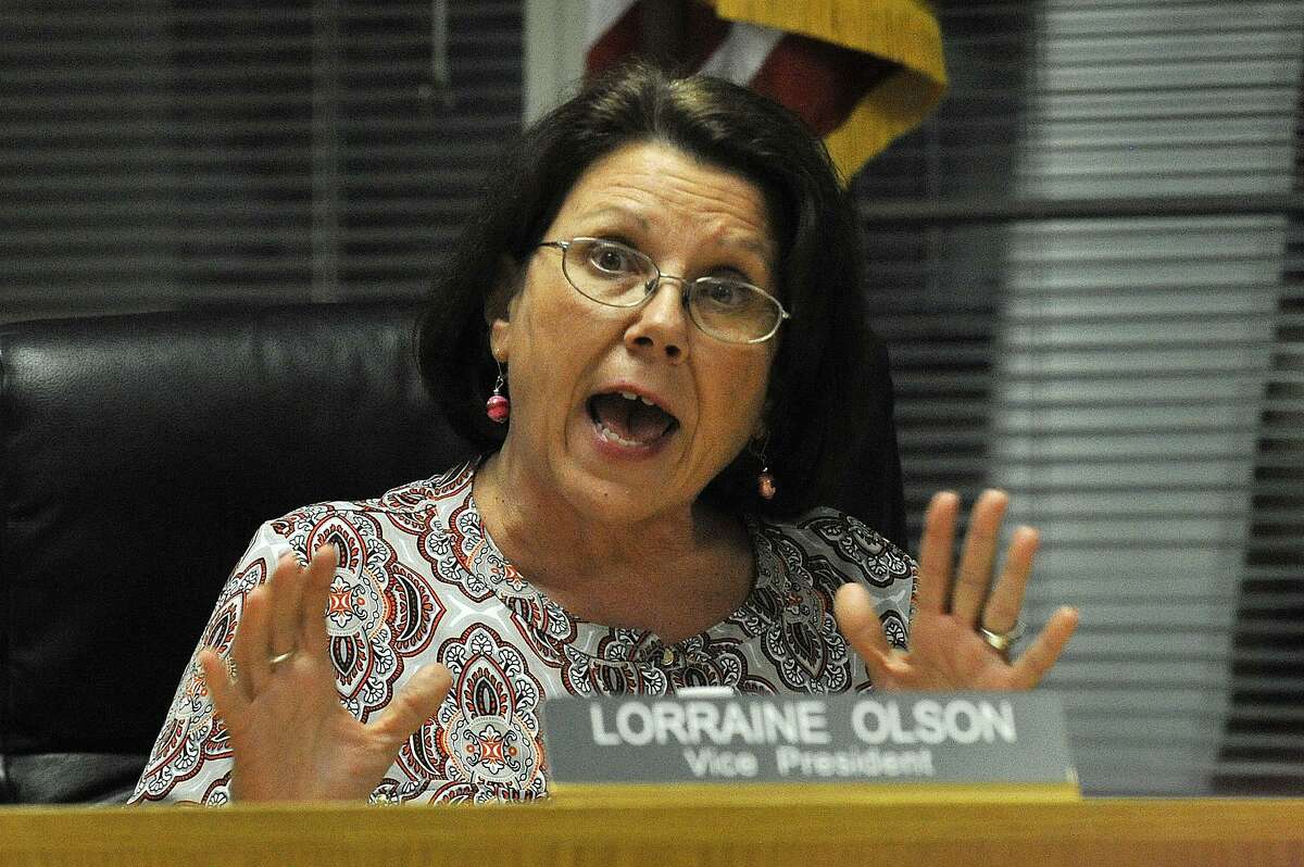 Board of Education vice president Lorraine Olson speaks during the special Board of Education meeting at the Stamford Government Center in Stamford, Conn., on Tuesday, May 5, 2015.
