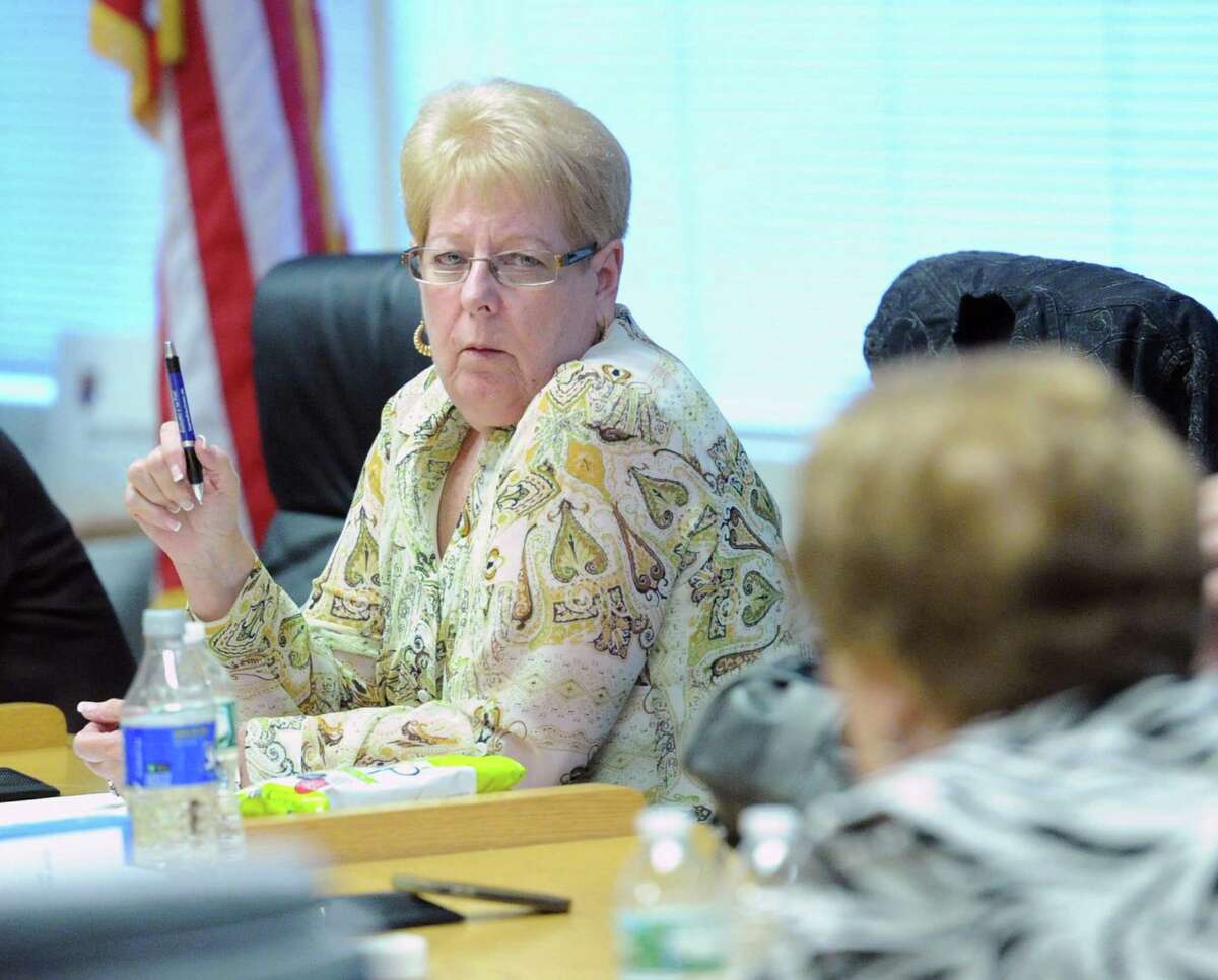 Jackie Heftman, president of the Stamford Board of Education, during the labor committee meeting regarding the selection of a new Stamford High School principal at the Stamford Government Center in Stamford, Conn., Tuesday night, May 19, 2015.