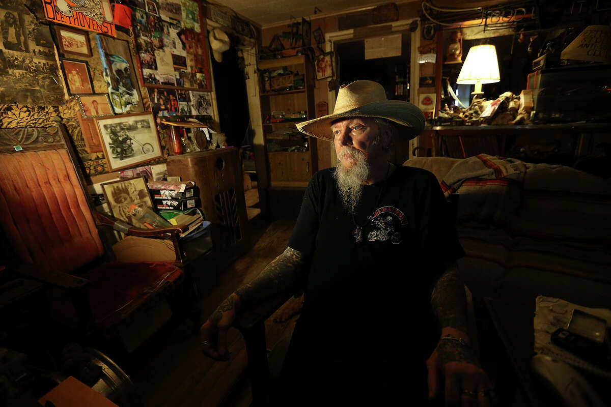 Royce Showalter, 68, spends time at his Eastside house, Tuesday, May 19, 2015. Showalter is a founding member of the San Antonio chapter of the Bandidos Motorcycle Club that was started in 1967. He retired from the club in 1979.