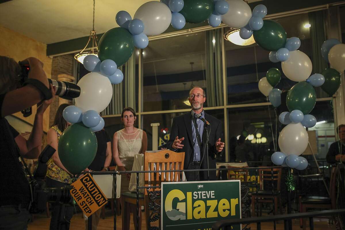 Steve Glazer who ran for East Bay State Senate seat gives a celebratory speech at Europa Hofbraus in Orinda after finding out that he won the election on May 19th 2015.