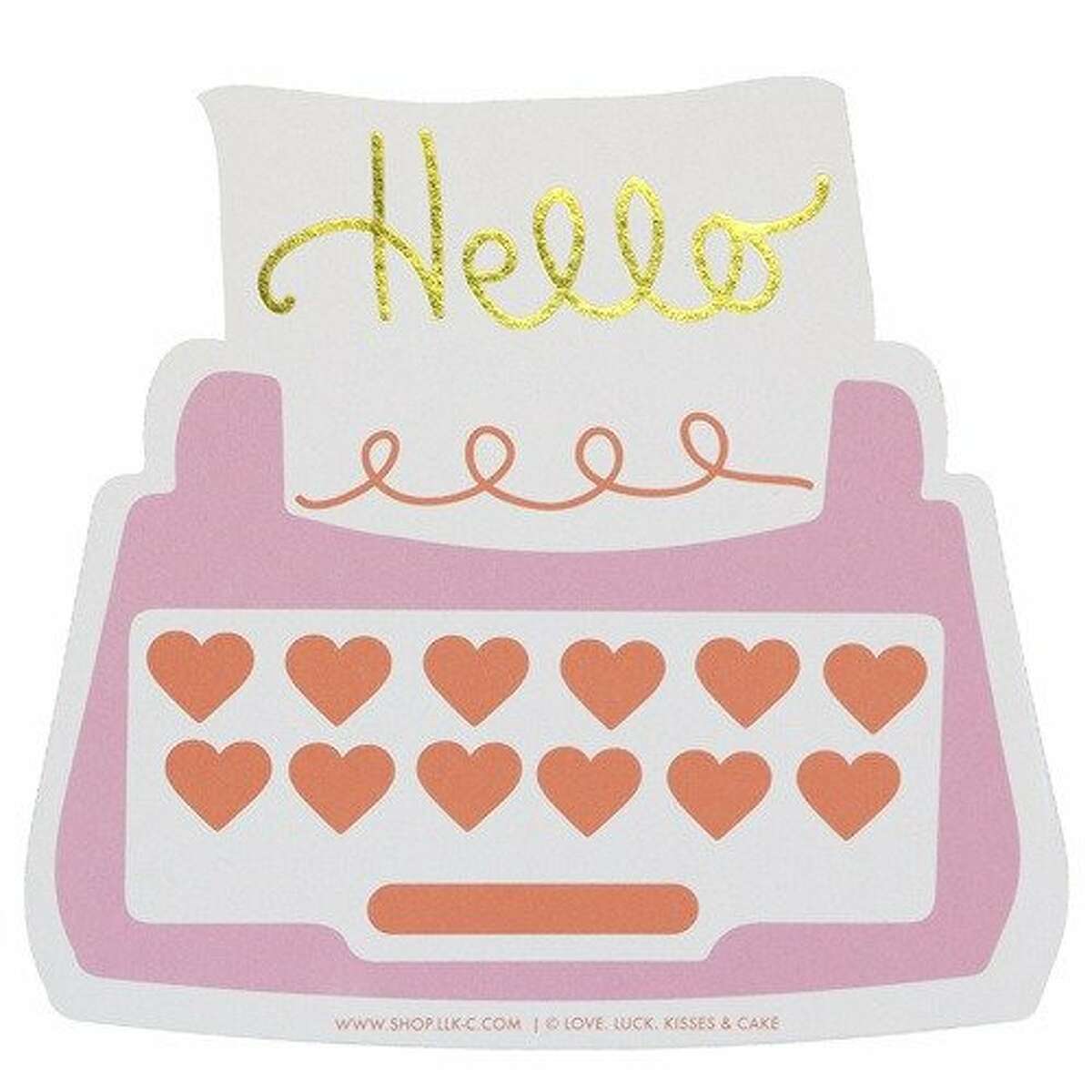 Hello Typewriter card in pink ($6.50) from Love. Luck. Kisses & Cake.