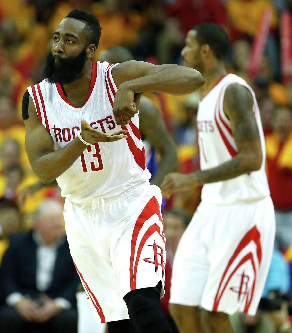 James Harden won't reveal the meaning behind his "stirring the pot" gesture, but it's nationally known.