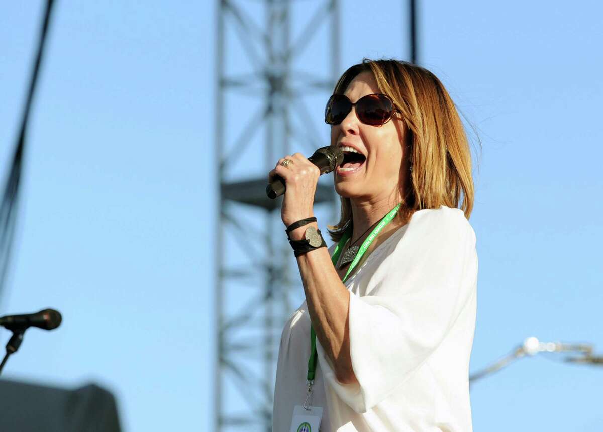 Televsion sports reporter Hannah Storm of Greenwich introduced the Dobbie Brothers during the Greenwich Town Party at Roger Sherman Baldwin Park, Greenwich, Conn., Saturday, May 23, 2015.