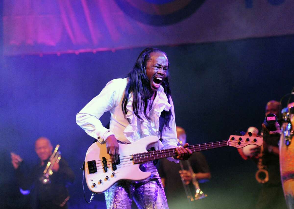 Verdine White of Earth, Wind & Fire performs durng the Greenwich Town Party at Roger Sherman Baldwin Park, Greenwich, Conn., Saturday, May 23, 2015.