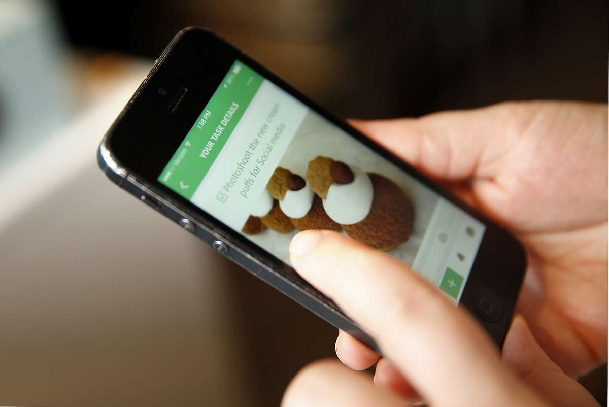 Laura Athuil, the owner of Choux, a bakery in the Lower Haight, uses the app Complete to keep track of her to-dos as a business owner. Photographed at Choux in San Francisco, Calif., on Tuesday, May 26, 2015.