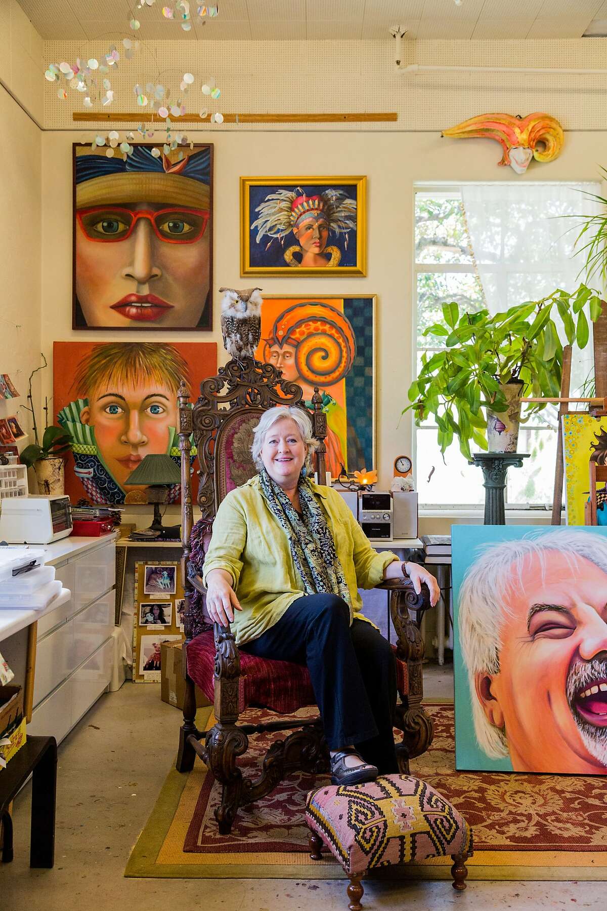 Painter Jill Culver, who specializes in soul portraits of people where the less she knows about them the better, in her studio located at the Marin Museum of Contemporary Art, which hosts open studios the first Sunday of the month in Novato, Calif., Wednesday, May 20, 2015.