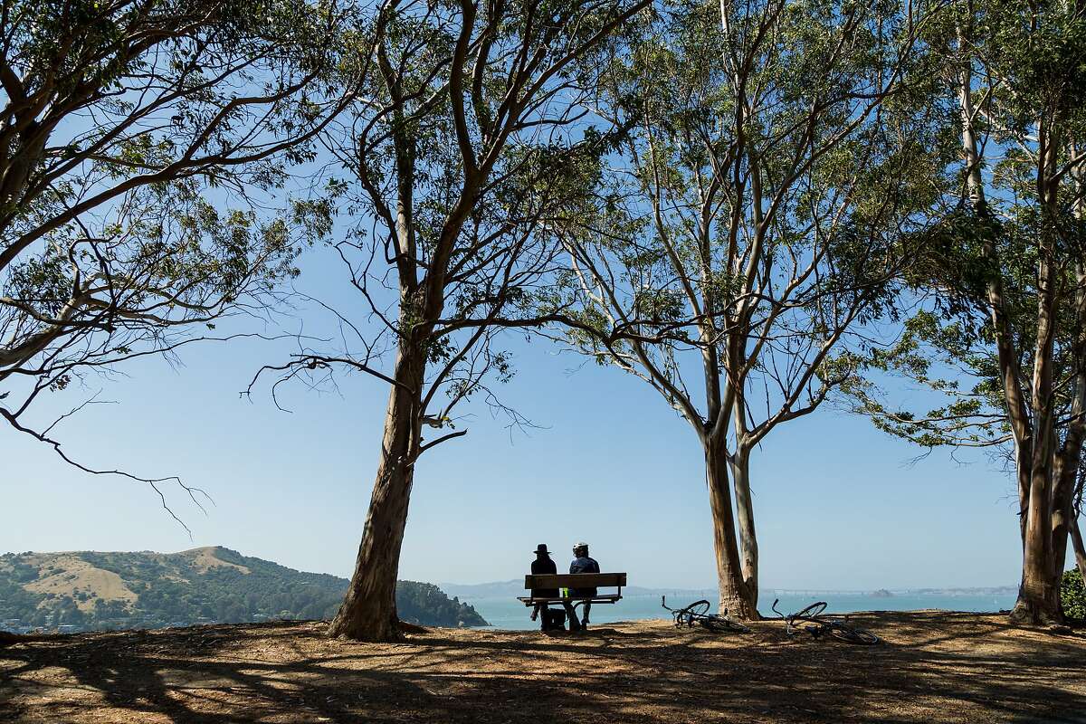 A couple takes in the view of the bay on Angel Island in Tiburon, Calif., Saturday, May 23, 2015.