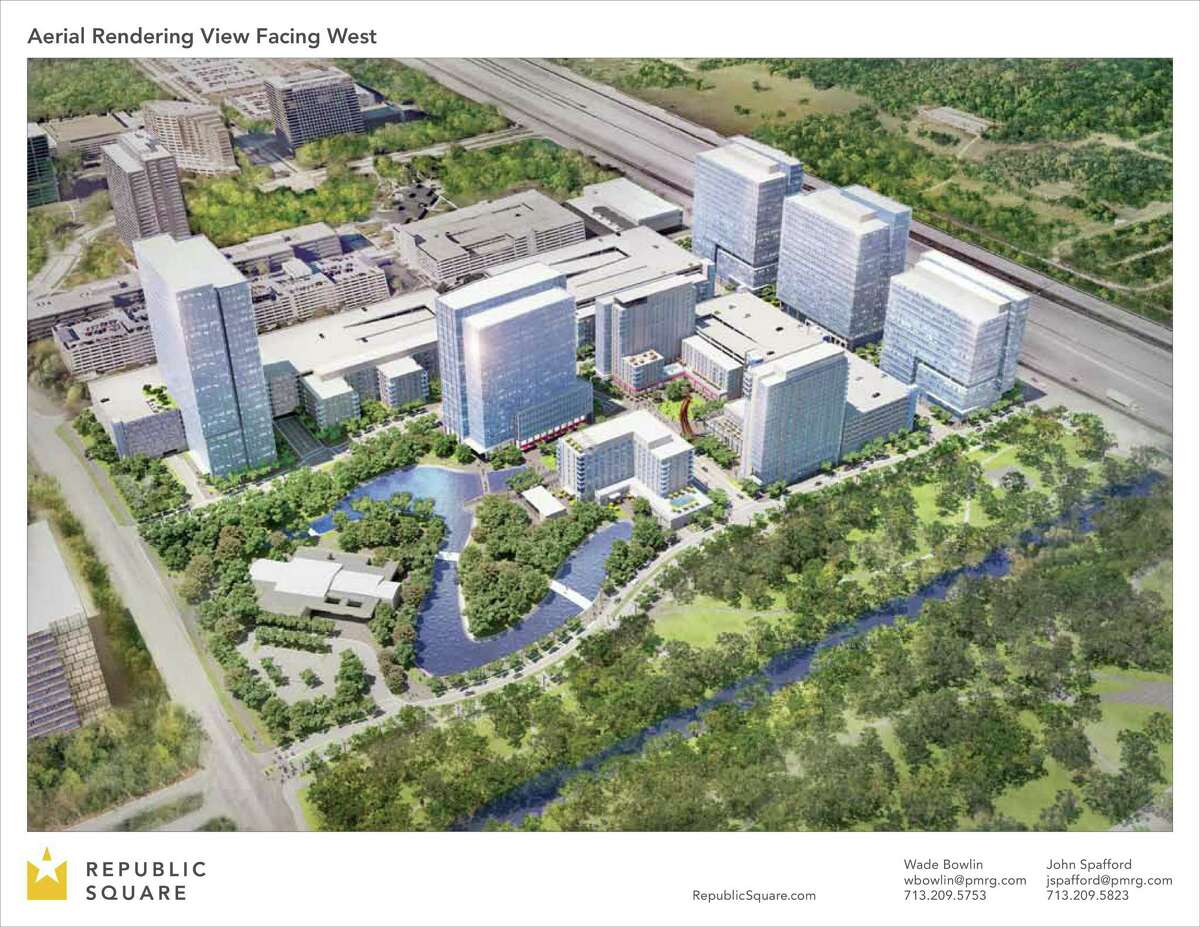 Renderings of Republic Square reveal a 35-acre mixed-use development proposed in the heart of Houston's Energy Corridor between Interstate 10 and Memorial Drive, bordering Terry Hershey Park.