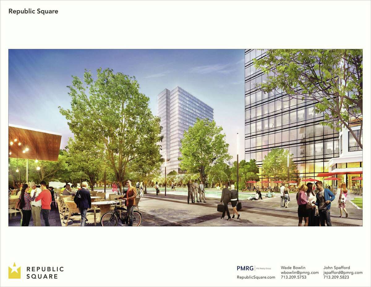 Renderings of Republic Square reveal a 35-acre mixed-use development proposed in the heart of Houston's Energy Corridor between Interstate 10 and Memorial Drive, bordering Terry Hershey Park.