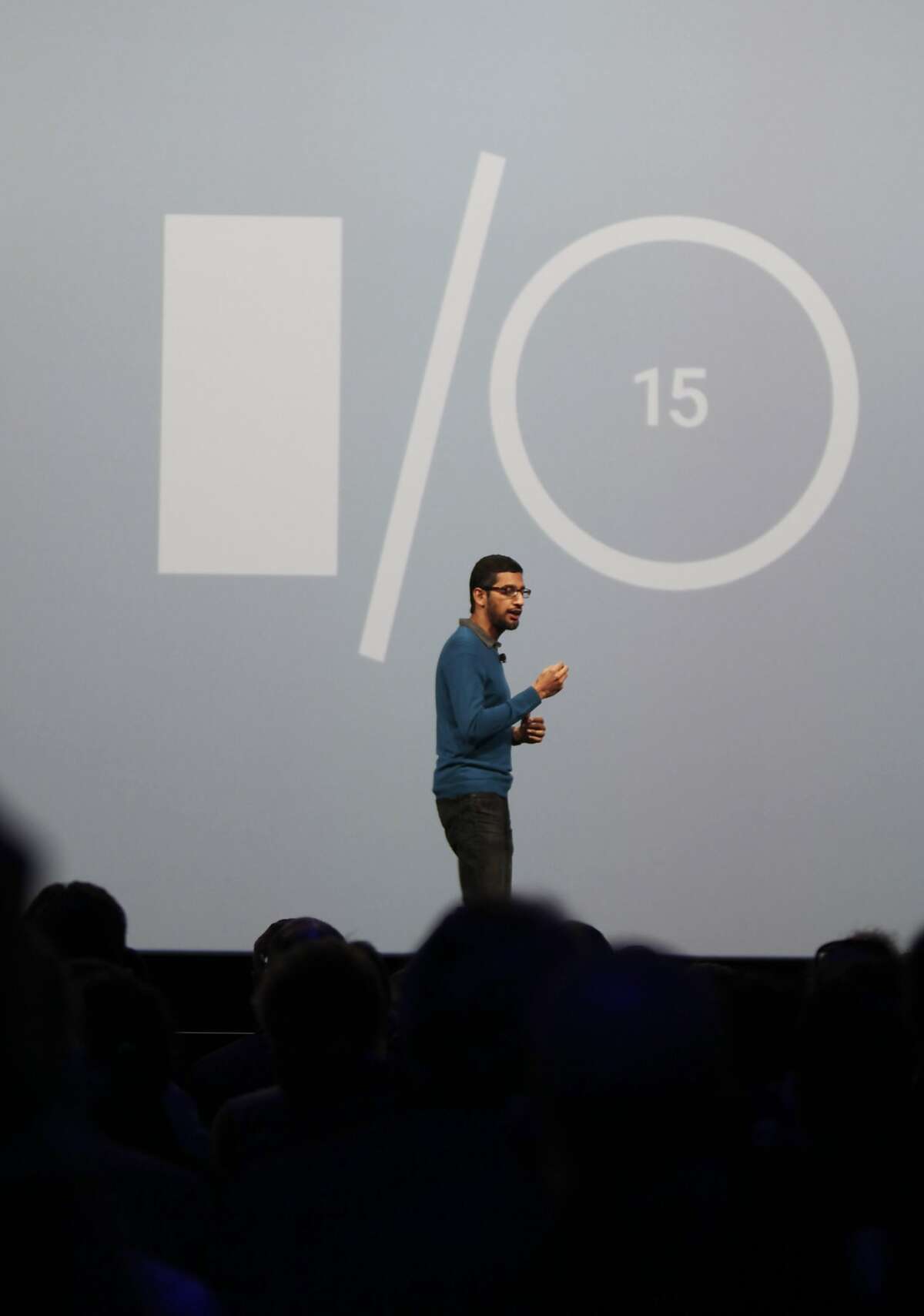 Senior Vice-President of Products, Sundar Pichai speaks to attendees during the Google I/O 2015 keynote at Moscone West on Thursday, May 28, 2015 in San Francisco, Calif.