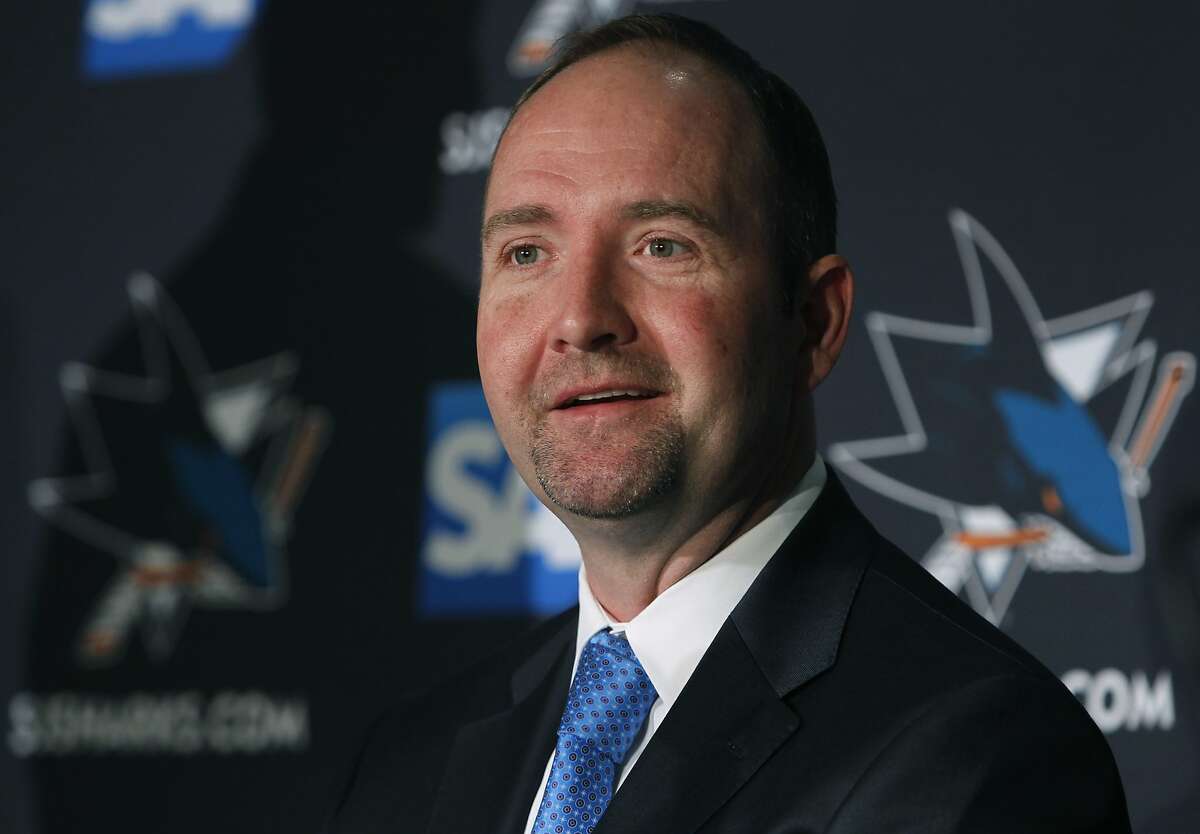 Peter DeBoer is introduced as the new head coach of the San Jose Sharks during a news conference at the SAP Areana in San Jose, Calif. on Thursday, May 28, 2015.