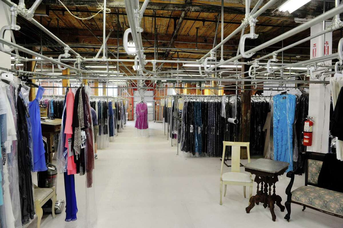A view of the warehouse floor inside the Ursula of Switzerland building on Tuesday, May 26, 2015, in Waterford, N.Y. The dress manufacturer is housed in an old ribbon factory. Read about this space. (Paul Buckowski / Times Union)