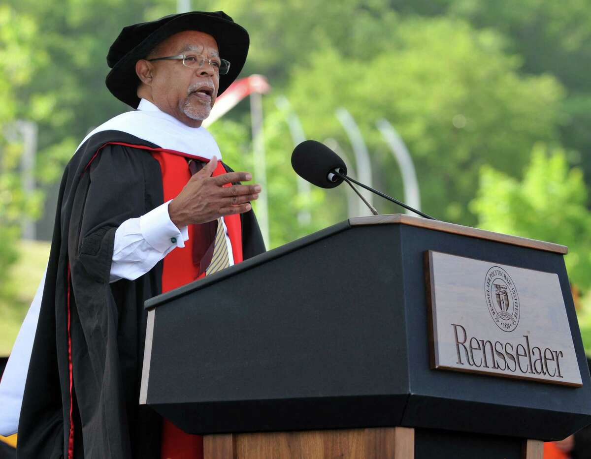 Henry Louis Gates, filmmaker and scholar, addresses the crowd during RPI's Commencement Ceemony Saturday May 30, 2015, in Troy N.Y. (Phoebe Sheehan/Special to the Times Union)