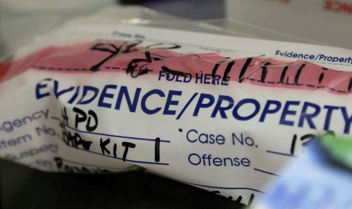 This Thursday, April 2, 2015 photo shows an evidence bag from a sexual assault case in the biology lab at the Houston Forensic Science Center in Houston. Legislators in more than 20 states are considering _ and in some cases, passing _ laws that include auditing all kits and deadlines for submitting and processing DNA evidence. (AP Photo/Pat Sullivan)