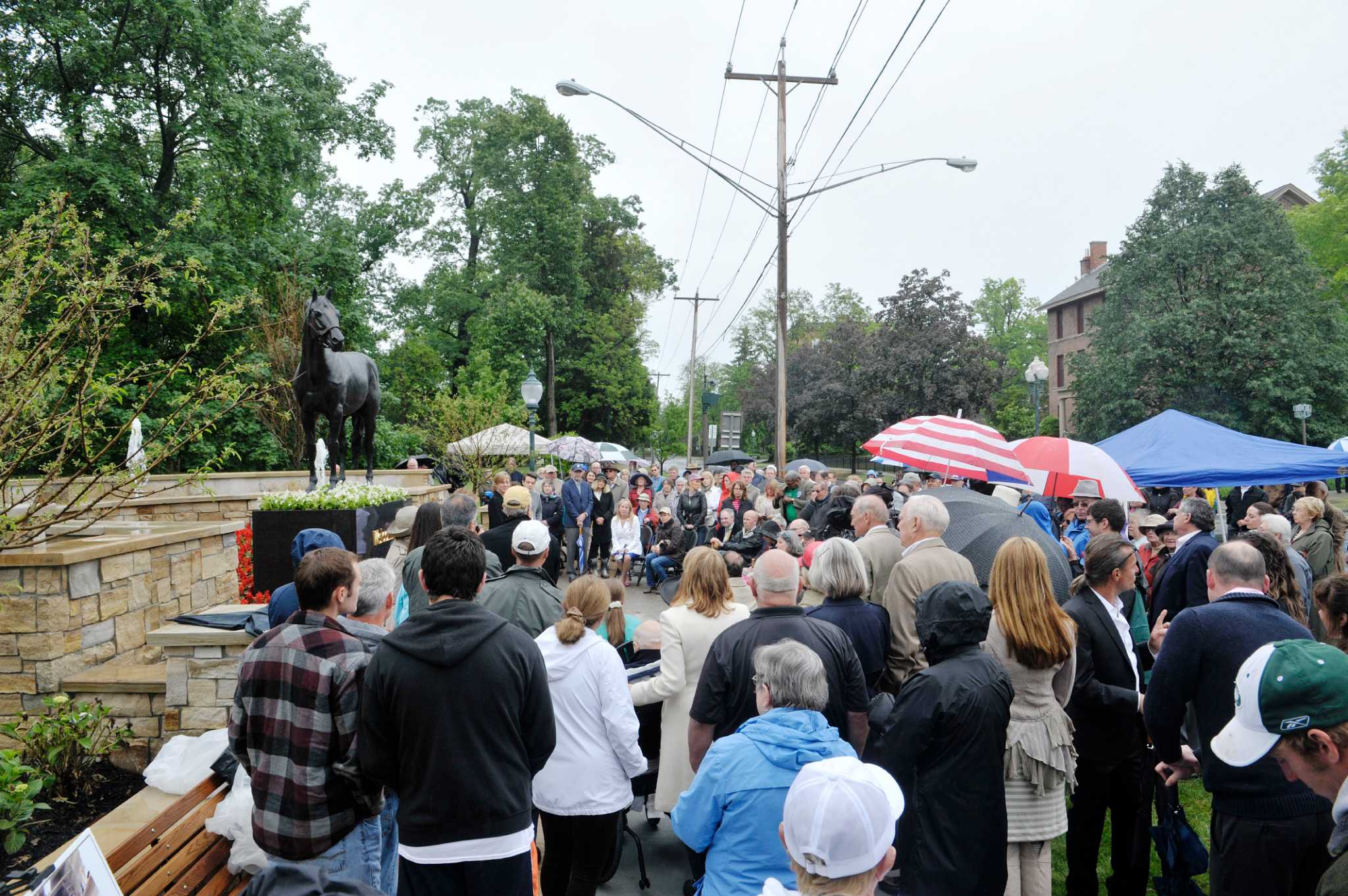 Horse statues jockey for position at Saratoga Springs park