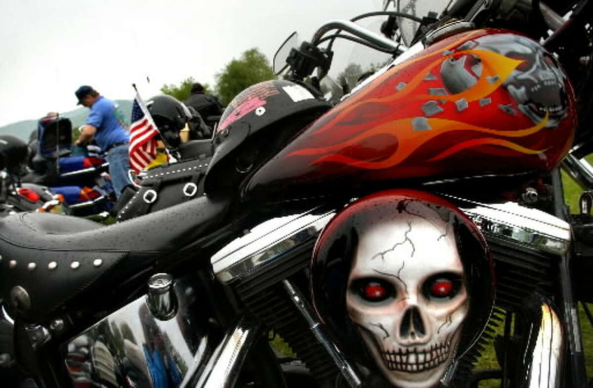 A detail view of a Harley Davidson owned by Bob Fuller of Auburn, Mass. Saturday, June 7, 2003, during Americade in Lake George Village, N.Y. 