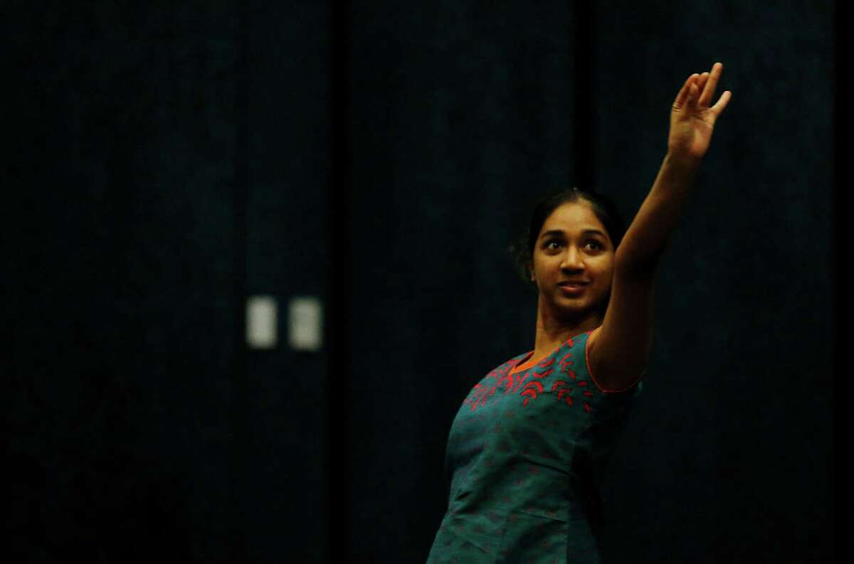 Performer Aarthi Karthic rehearses for “From the Mahabharata: The Great Dance-Off.”