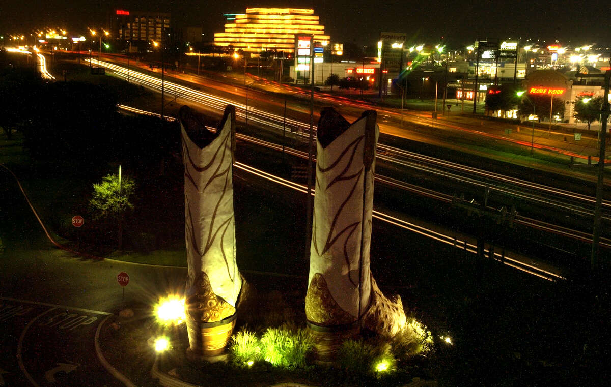 North Star Mall’s 40-foot boots, a longtime landmark, stand outside the mall.