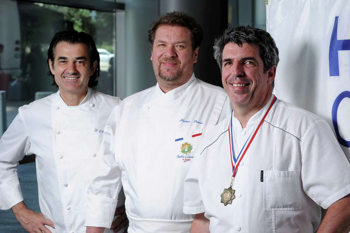 From left: Master Chef of France chefs in Houston Philippe Schmit, Frederic Perrier and Philippe Verpiand at the Royal Sonesta Hotel Tuesday June 02, 2015. The hotel will host about 50 of the best French chefs in North America and France when Les Maitres Cuisiniers de France and L'Academie Culinaire de France meets in a joint conference in Houston. (Dave Rossman photo)