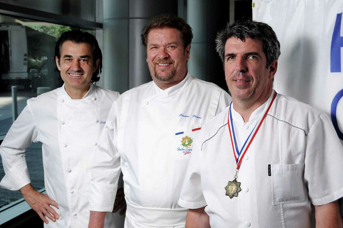From left: Master Chef of France chefs in Houston Philippe Schmit, Frederic Perrier and Philippe Verpiand at the Royal Sonesta Hotel Tuesday June 02, 2015. The hotel will host about 50 of the best French chefs in North America and France when Les Maitres Cuisiniers de France and L'Academie Culinaire de France meets in a joint conference in Houston. (Dave Rossman photo)