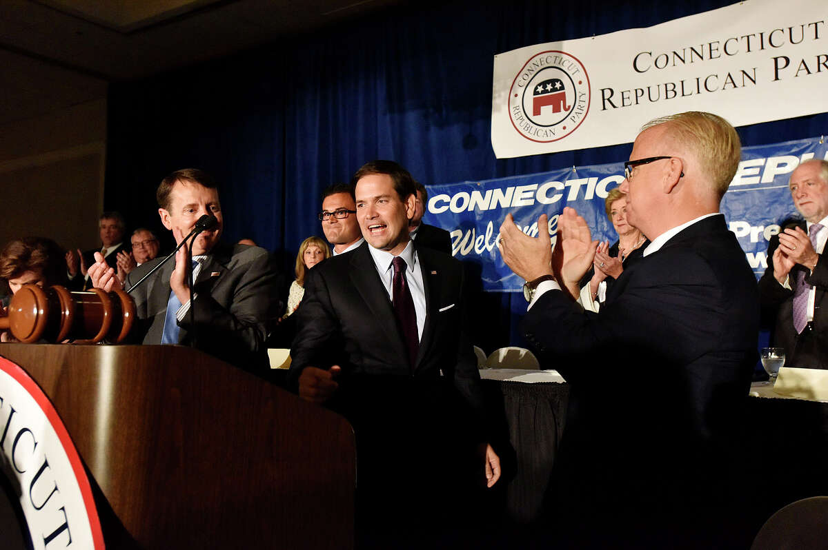 Florida U.S. Senator and Republican presidential candidate Marco Rubio approaches the podium to give his keynote address at the Prescott Bush Dinner at the Crowne Plaza in Stamford, Conn., on Thursday, June 4, 2015.