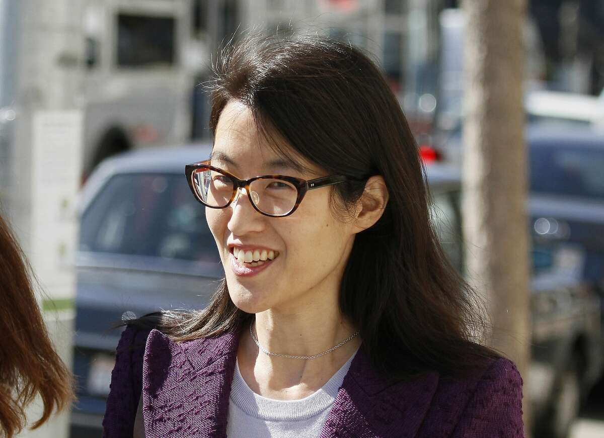 FILE - In this Feb. 24, 2015, file photo, Ellen Pao leaves the Civic Center Courthouse during a lunch break in her trial in San Francisco. The woman at the center of a high-profile gender bias lawsuit against an elite Silicon Valley venture capital firm filed an appeal on Monday, June 1, 2015, of a jury verdict against her. (AP Photo/Eric Risberg, File)