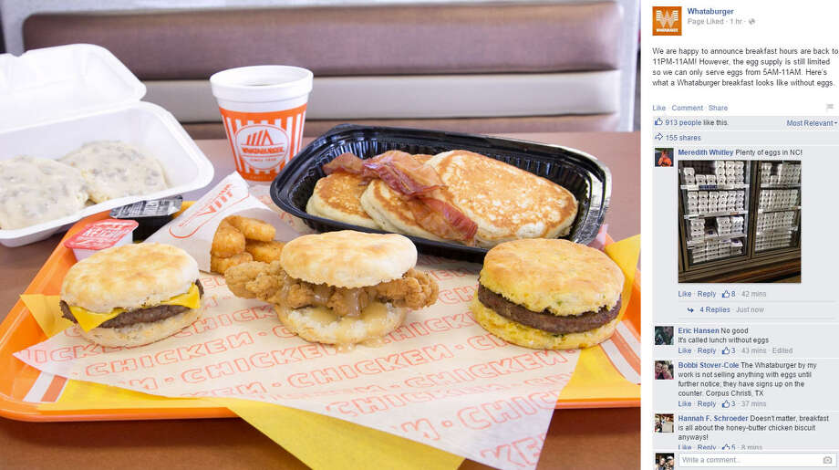 Whataburger returns to normal breakfast hours despite egg shortage