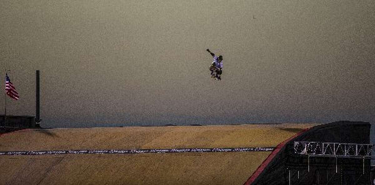 Trey Wood makes his way on the America"s NaySkateboard Big Air during day 2 of the X Games Austin at the COTA on Friday, June 6, 2014.