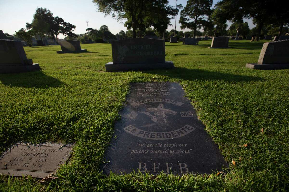 Bandidos Motorcycle Club founder Don "Mother" Chambers, who died in 1999, is buried in his Bandidos vest at Lawndale Cemetery in Houston. The letters "B.F.F.B." stands for "Bandidos Forever, Forever Bandidos."