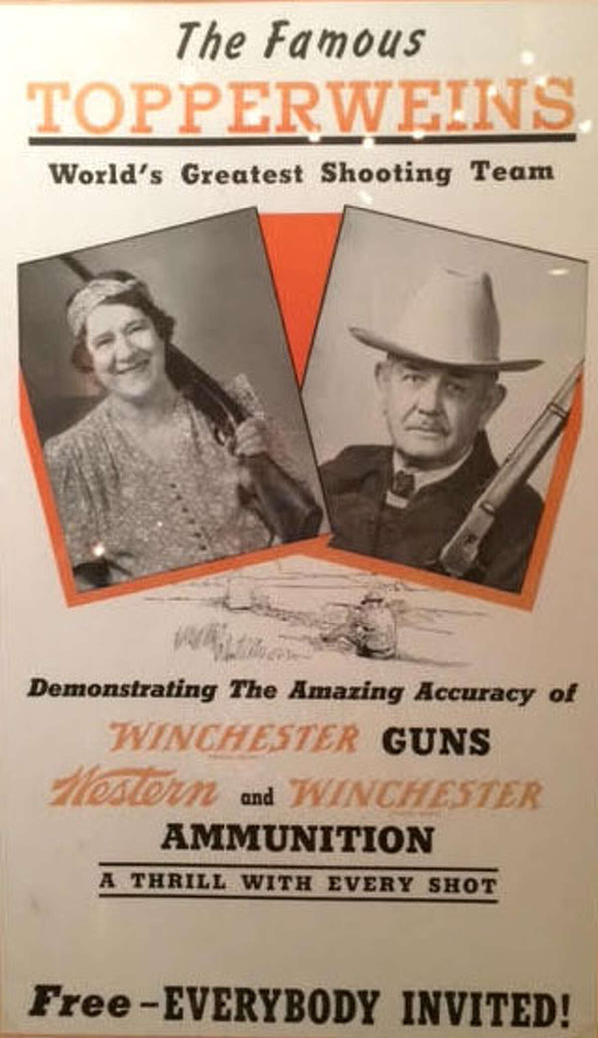 This Buckhorn Museum poster of the “Topperweins” (with the first e dropped from their name to appear more American than German) called them the world’s greatest shooting team.