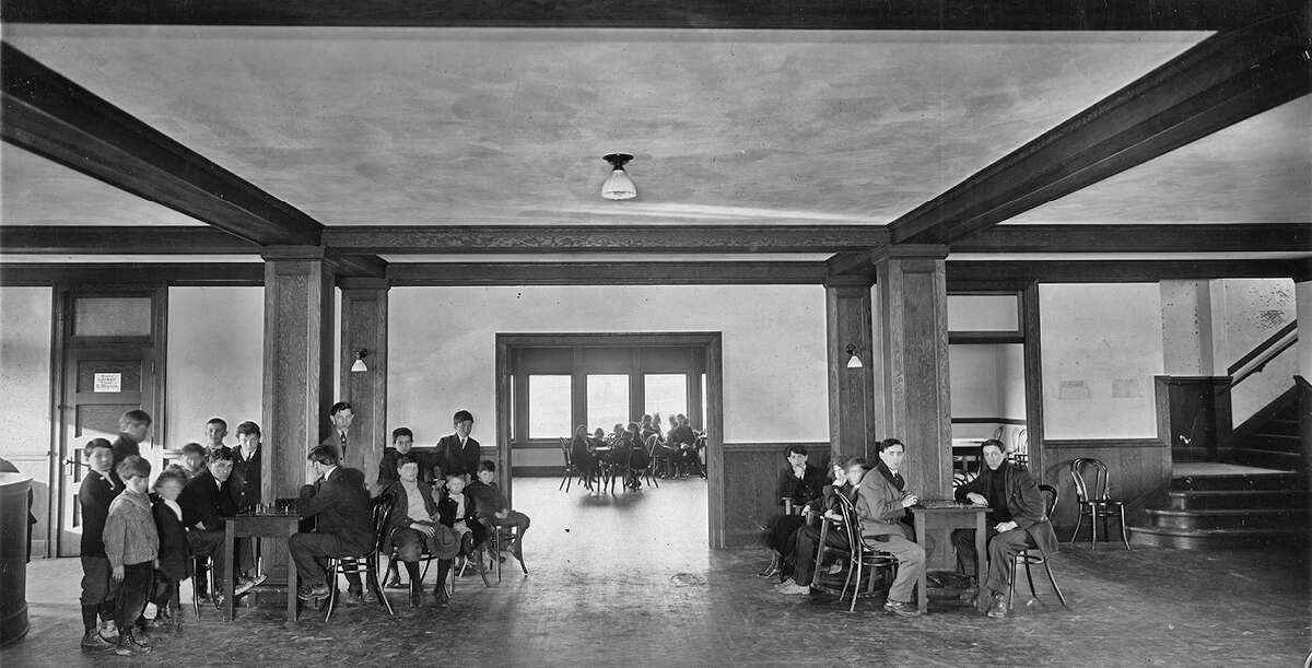 An interior view of Collins Field House, pictured in 1915.