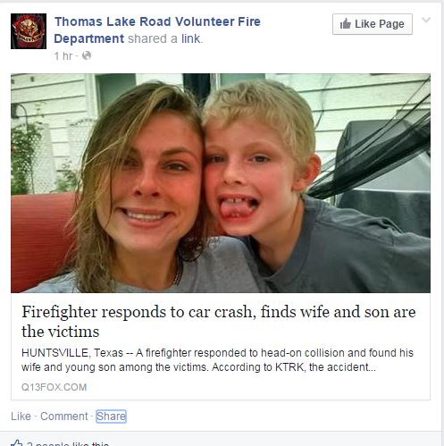 Mom and son recovering from wreck responded to by firefighter husband, dad