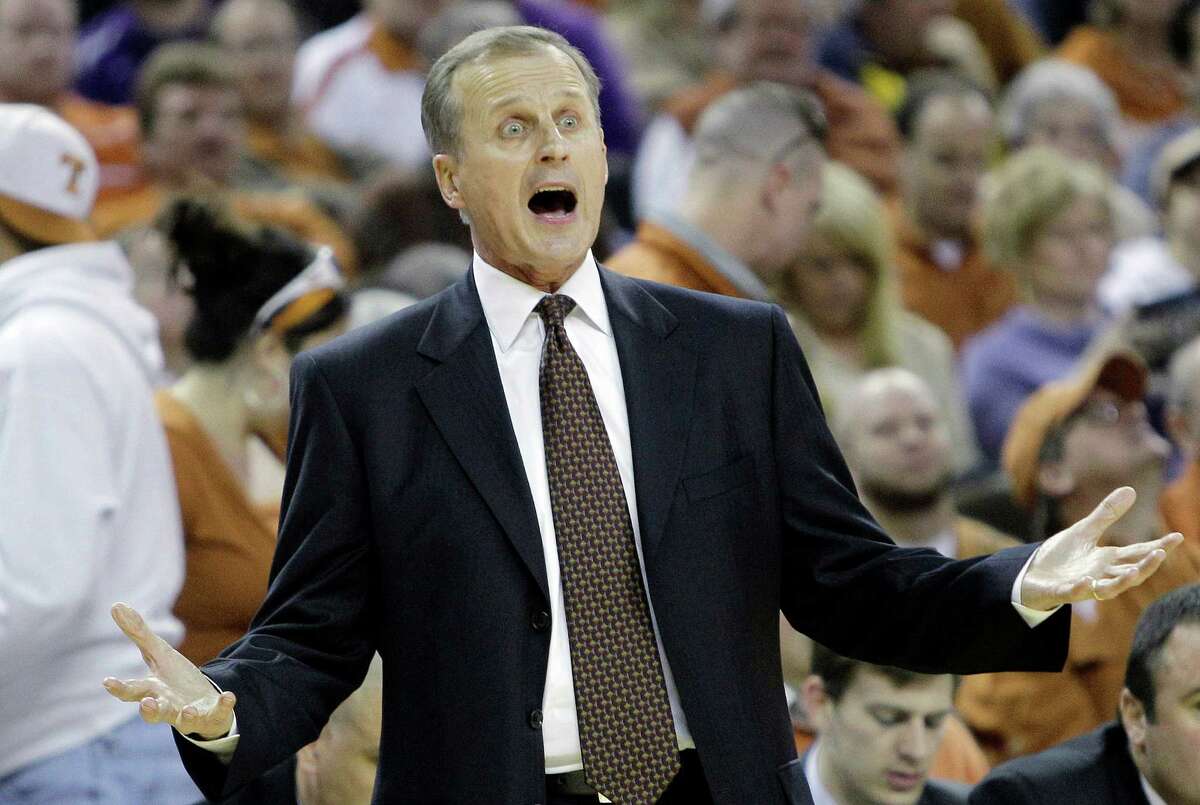 Texas coach Rick Barnes reacts during the first half of an NCAA college basketball game against Kansas State, Saturday, Feb. 11, 2012, in Austin, Texas. (AP Photo/Eric Gay)