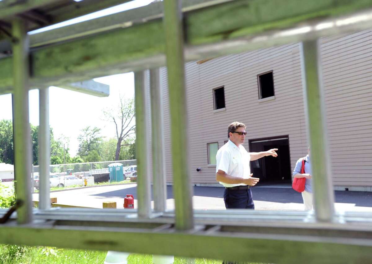 Town of Greenwich Deputy Fire Chief Larry Roberts gives a tour of the Greenwich Fire Department Training Center on North Street in Greenwich, Conn., Wednesday, June 10, 2015. Roberts said the center is 40 feet high and allows career and volunteer firefighters to train in a state of the art facility.