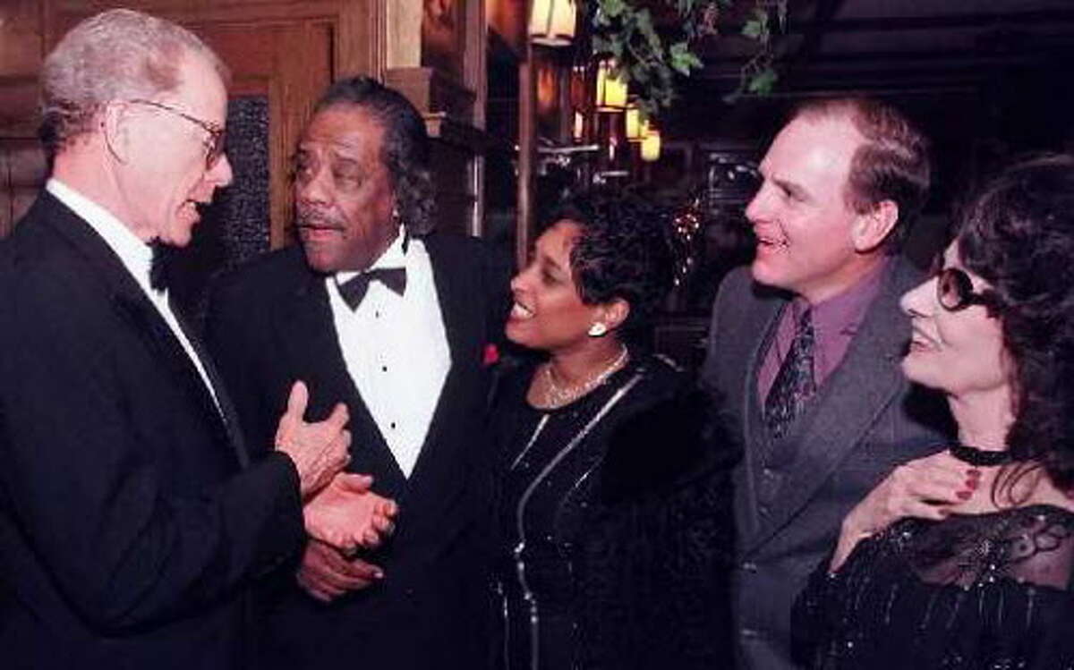 In this 1997 photo by Tom La Point, author William Kennedy celebrates the 10th anniversary of the movie adaptation of his book ?Ironweed? along with Nebraska Brace, Brenda Motley, George Rafferty and Kennedy?s wife, Dana Kennedy at Ristorante Paradiso in Albany. (Times Union archive)