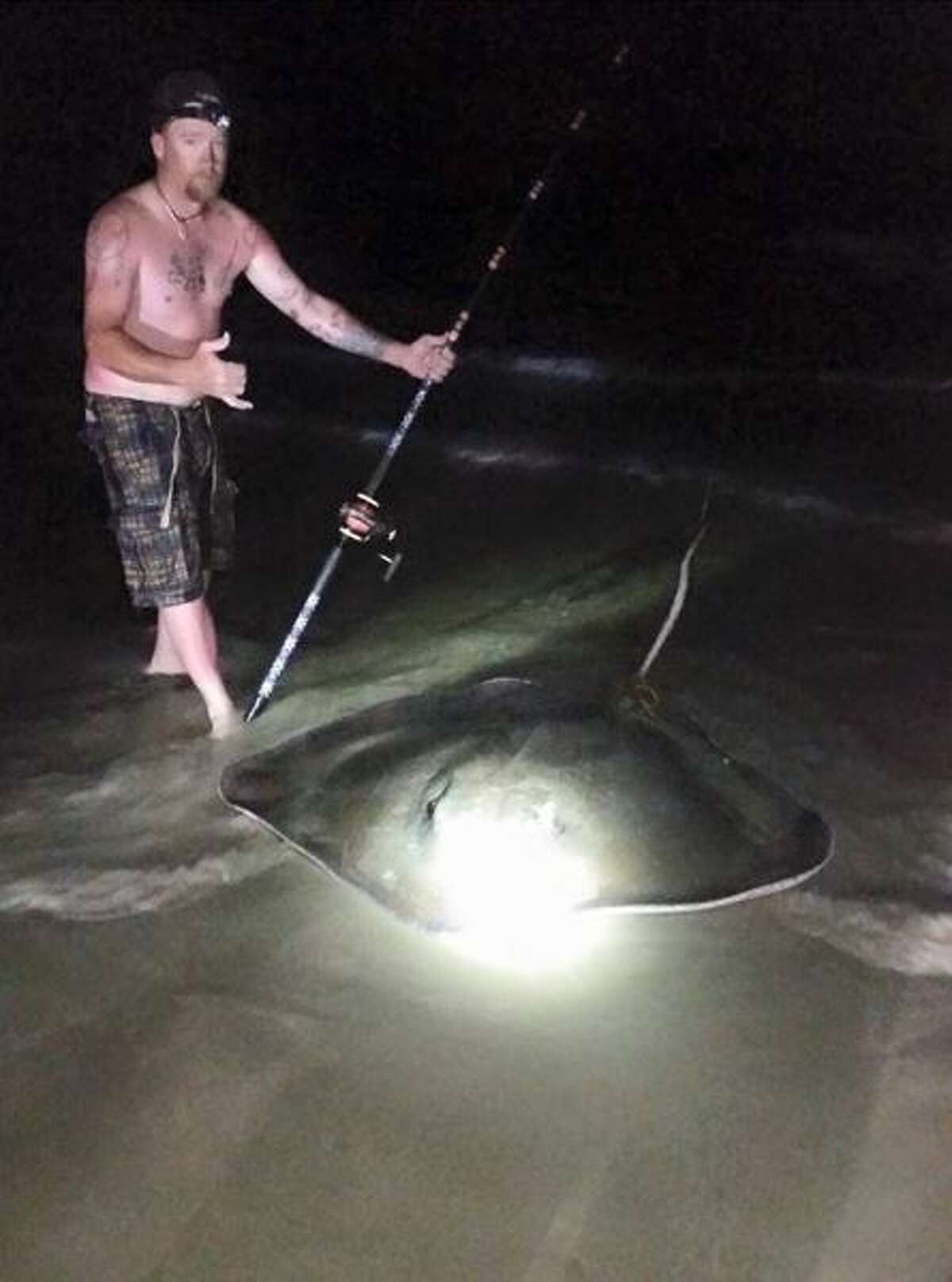 A Blanco man faced what sounded like a modern day Old Man and the Sea tale when he pulled in a 200-pound stingray Saturday night off the Corpus Christi shore, after battling it for more than three hours.