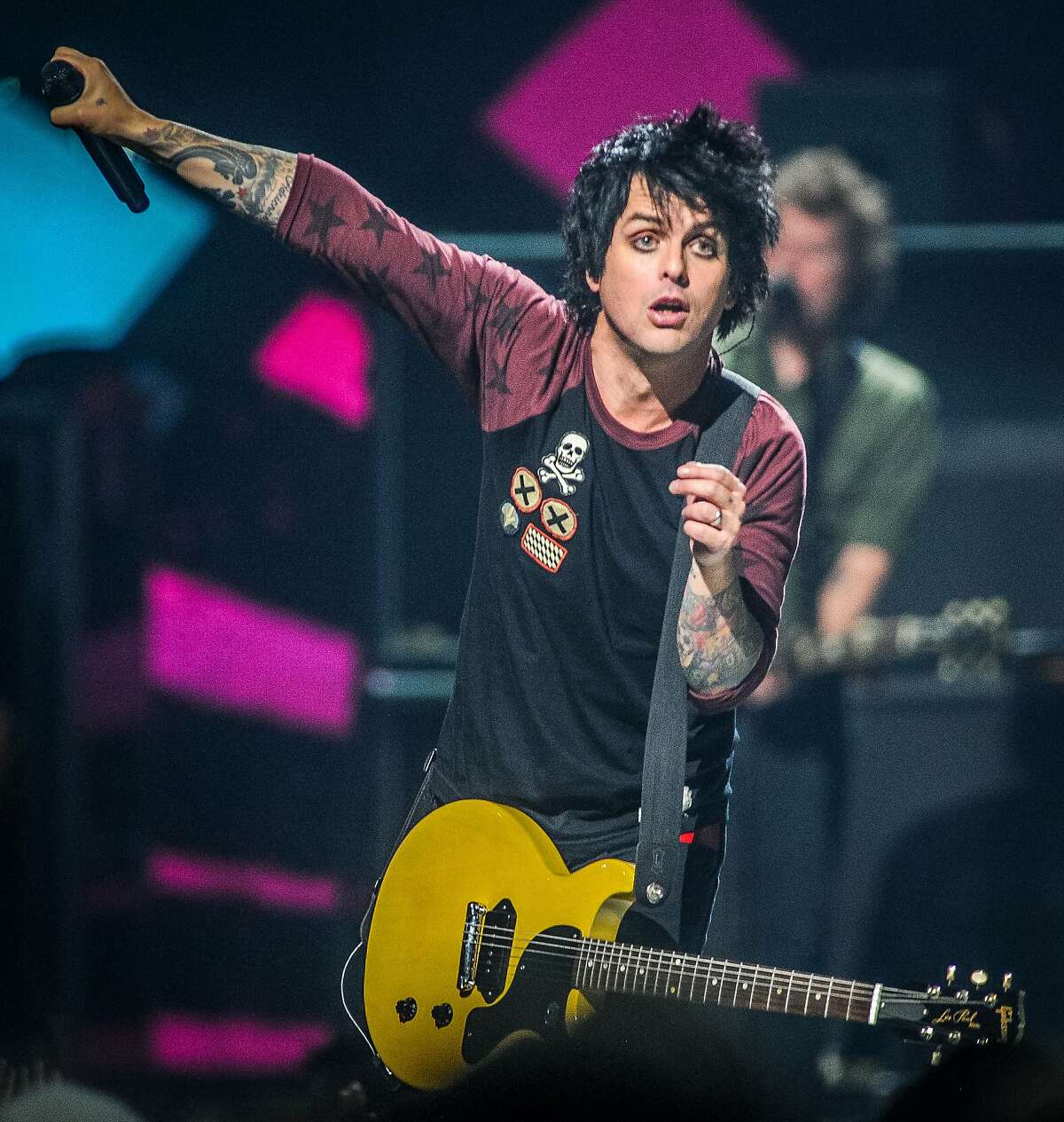 FILE - This Sept. 21, 2012 file photo shows Billie Joe Armstrong of Green Day on stage at the iHeart Radio Music Festival at the MGM Grand Arena in Las Vegas. Sting, Green Day, and Bill Withers are among the first-time nominees for the Rock and Roll Hall of Fame. (Photo by Eric Reed/Invision/AP, file)