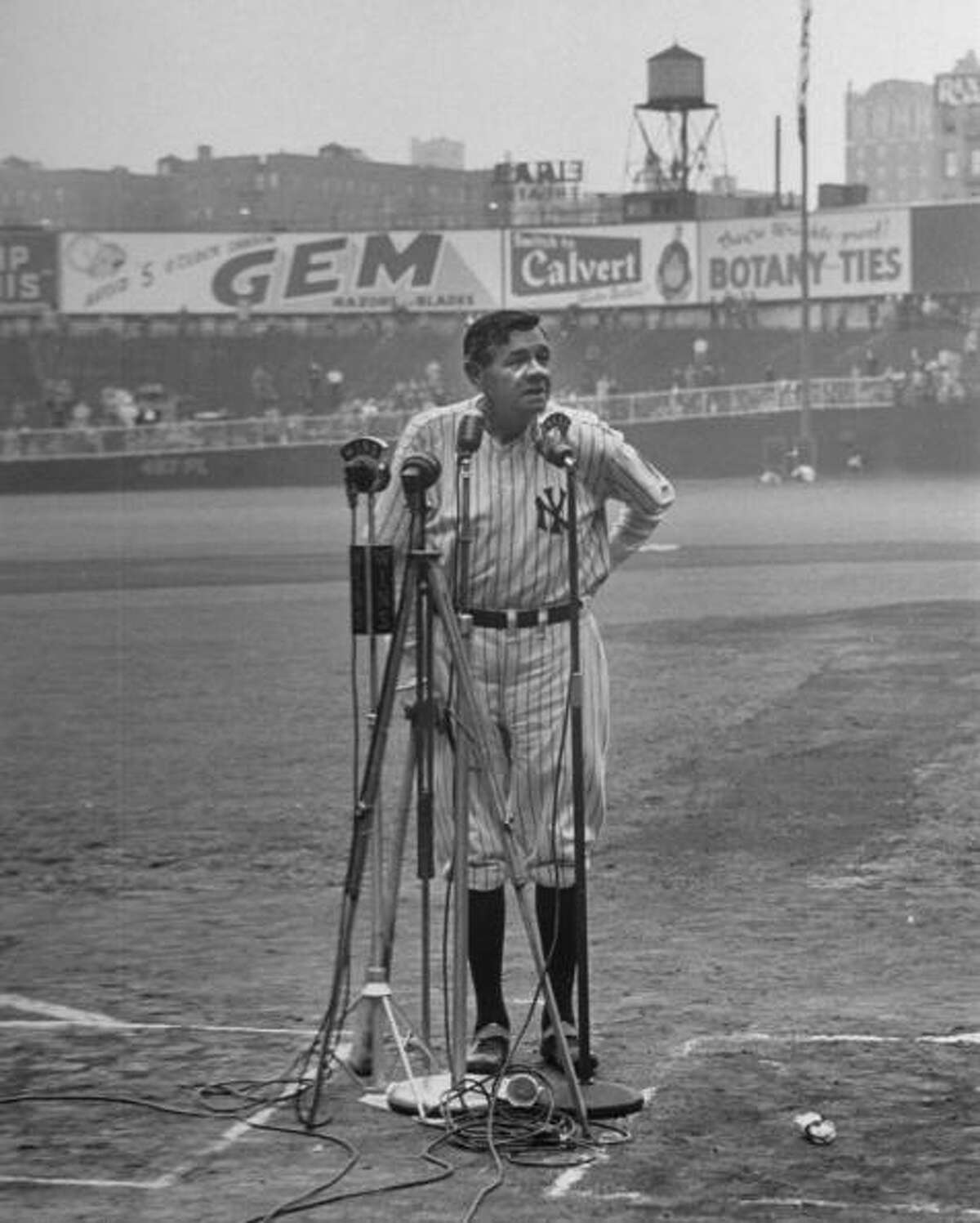 Babe Ruth makes his final appearance at Yankee Stadium on June 13