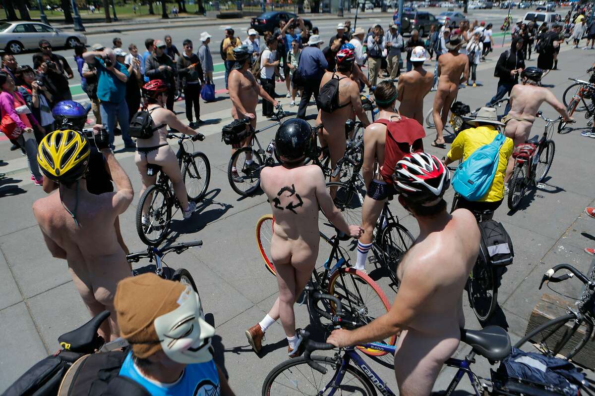 Naked cyclists used public rental bikes in new orleans event