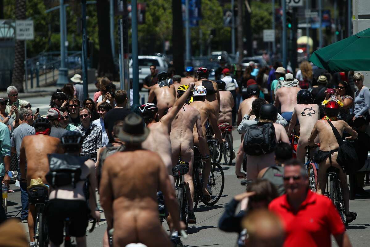 from the Embarcadero while participating in the 12th Annual World Naked Bik...