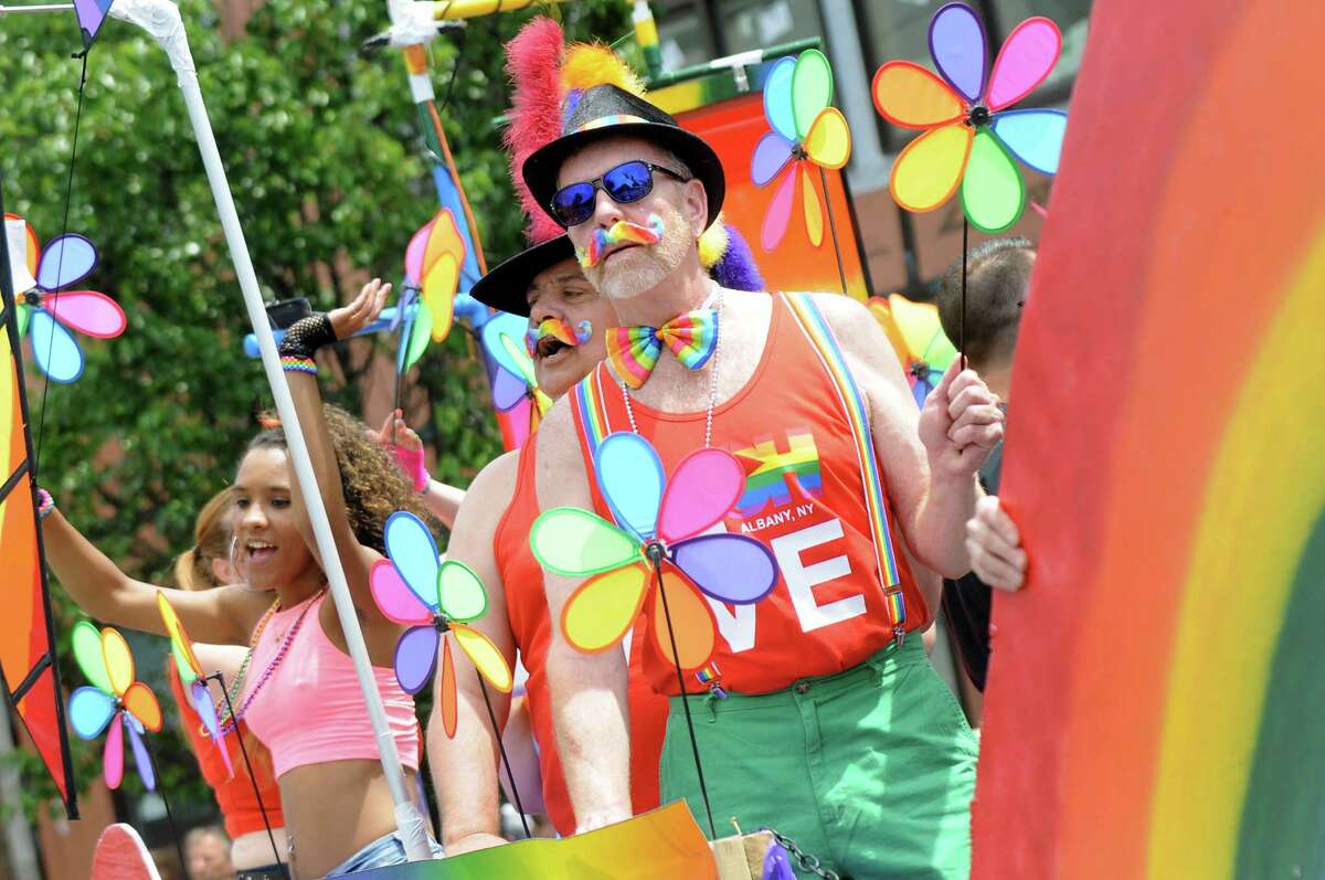Parade participants ride on the Pride in Motion float during the Capital PRIDE Parade on Saturday, June 13, 2015, in Albany, N.Y. (Cindy Schultz / Times Union)